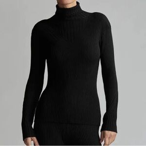 Varley Esme Rib Roll Neck Black Top